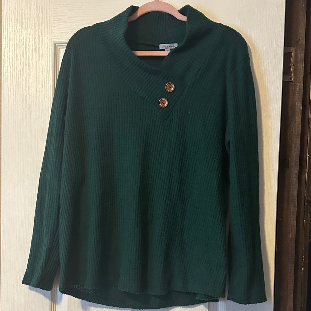 White Birch Forest Green Ribbed Sweater